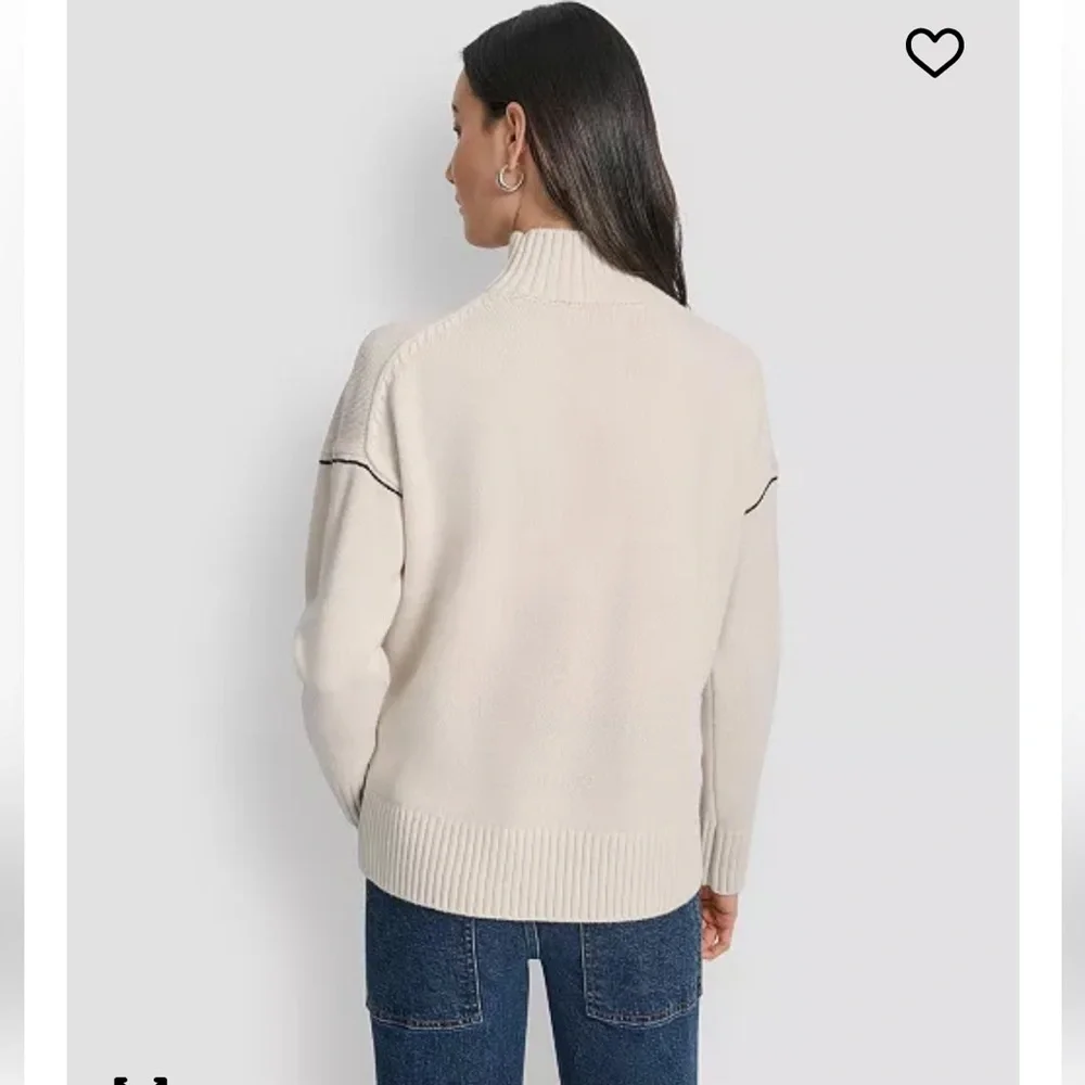 NWT DKNY Women's Cream Turtleneck Sweater with burgundy lettering, Size XL - Picture 2 of 7